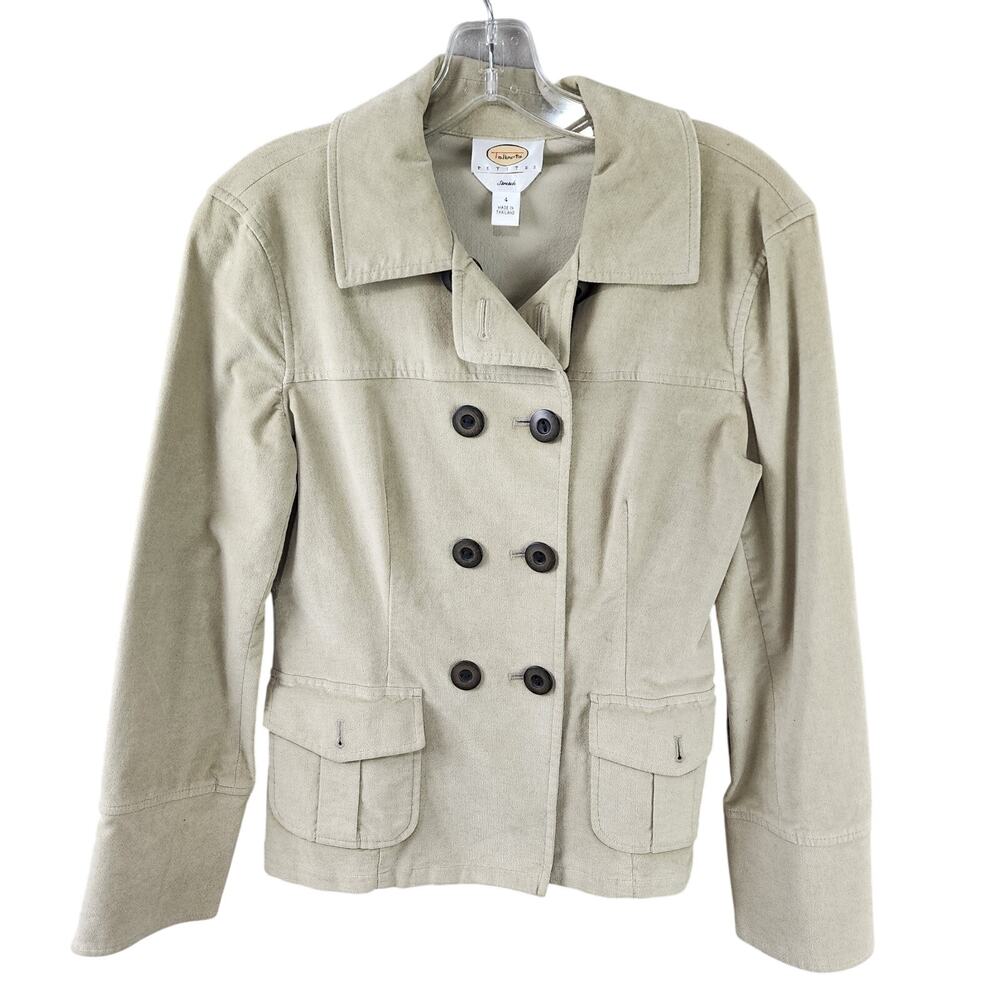 Talbots Double Breasted Velvet Jacket Women Size 4 | Beige Stretch Classic